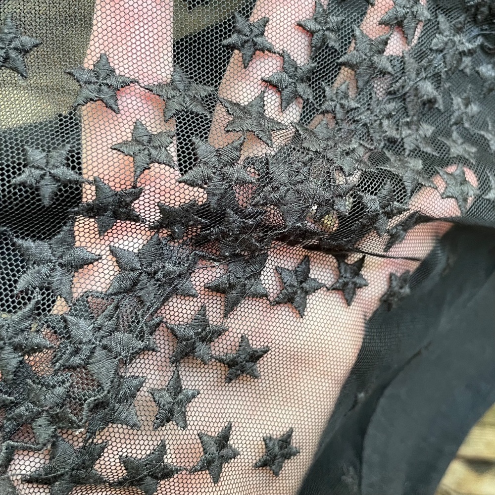 Black Linen Top With Sheer Starry Back